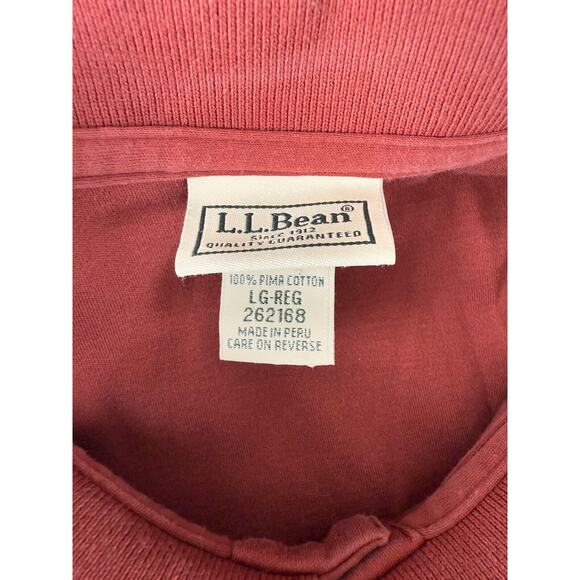 LL Bean Mens Size L 100% Pima Cotton Polo Shirt Orange Shirt Short Sleeve Button - Picture 5 of 7